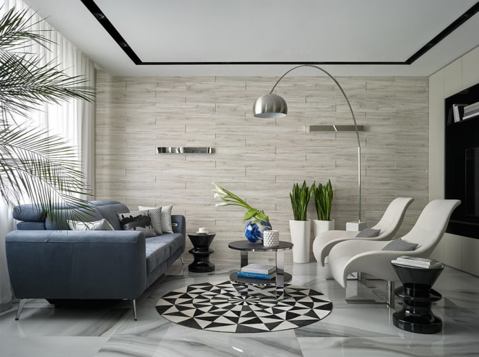 Azulejos en el suelo y la pared del salón