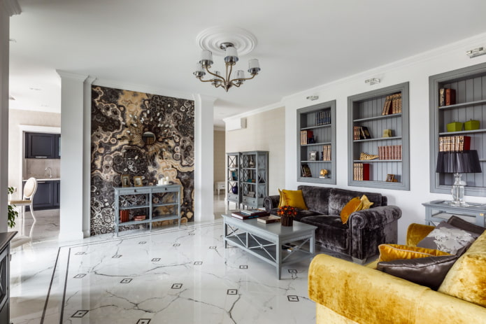 azulejos de mármol en la sala de estar