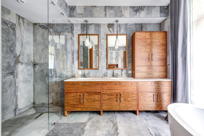 azulejos que imitan piedra en el interior del baño