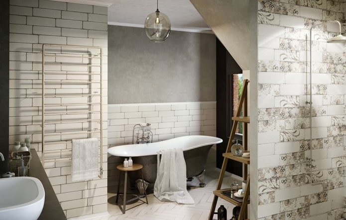 Azulejos en el interior del baño en estilo shabby chic