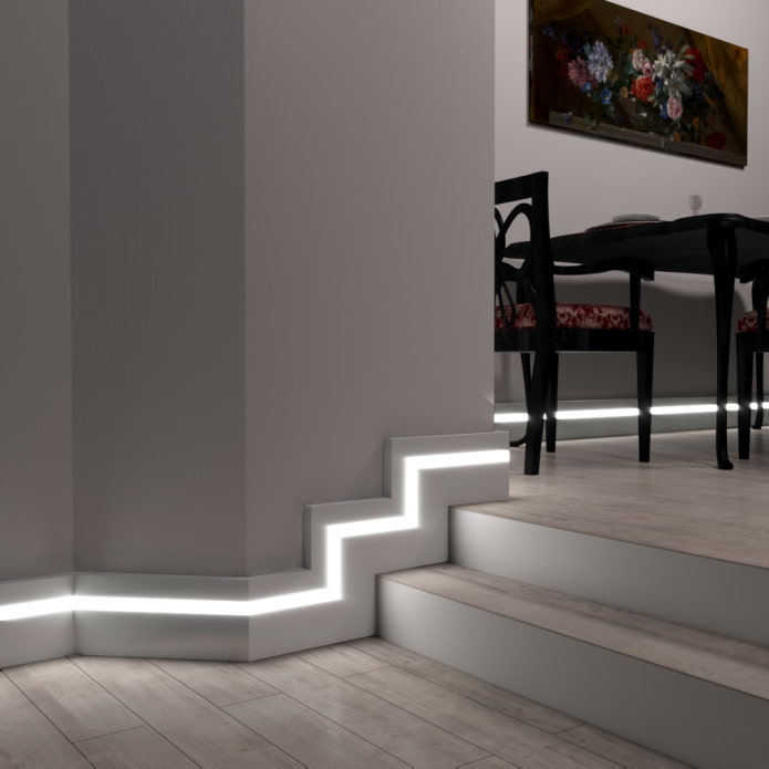 Iluminación de suelo con tira LED en el interior