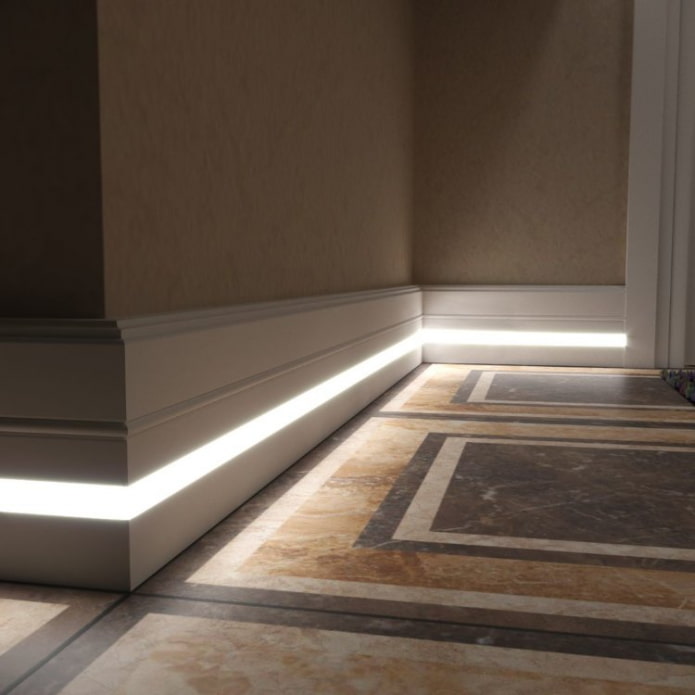 Iluminación de suelo con tira LED en el interior