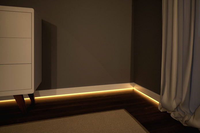 Iluminación de suelo con tira LED en el interior