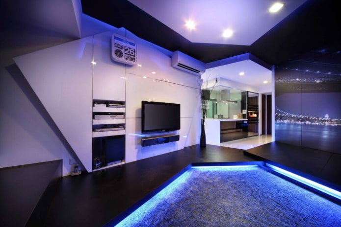Iluminación de suelo con cable de neón en el interior