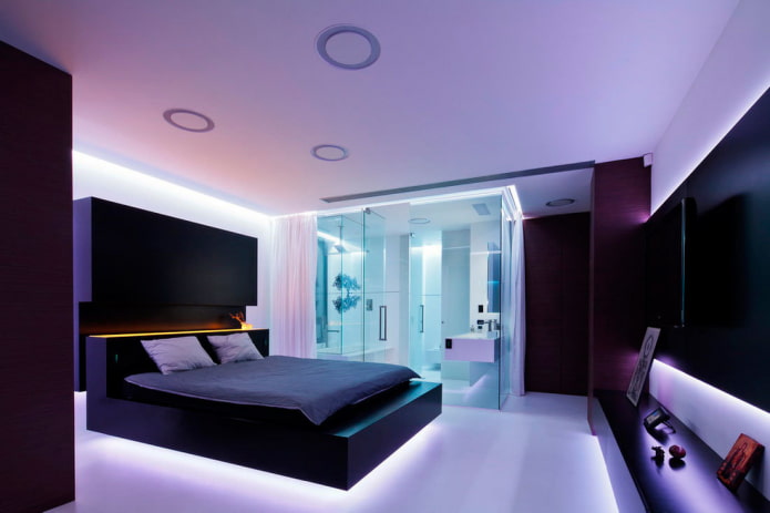 iluminación de suelo en el interior del dormitorio