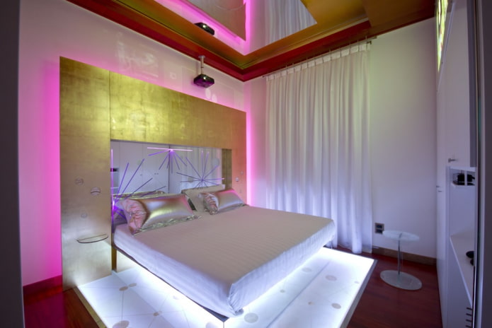 iluminación de suelo en el interior del dormitorio