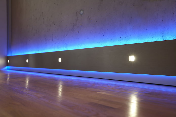 Iluminación de suelo con cable de neón en el interior