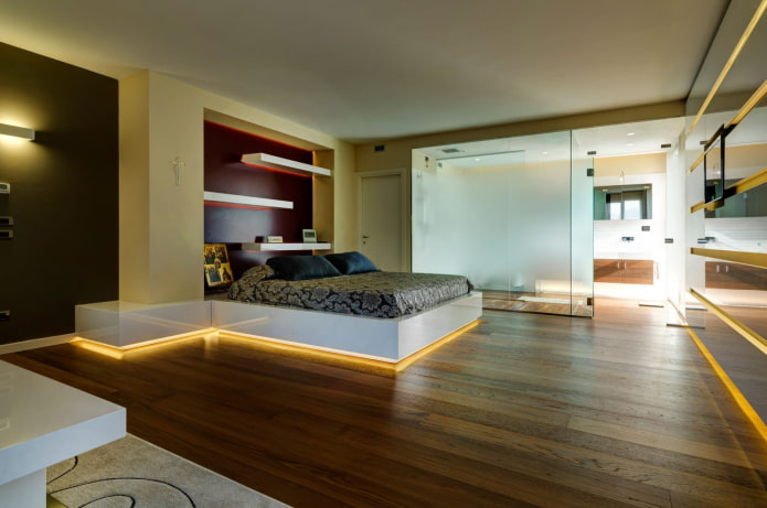 Iluminación de suelo con cable de neón en el interior