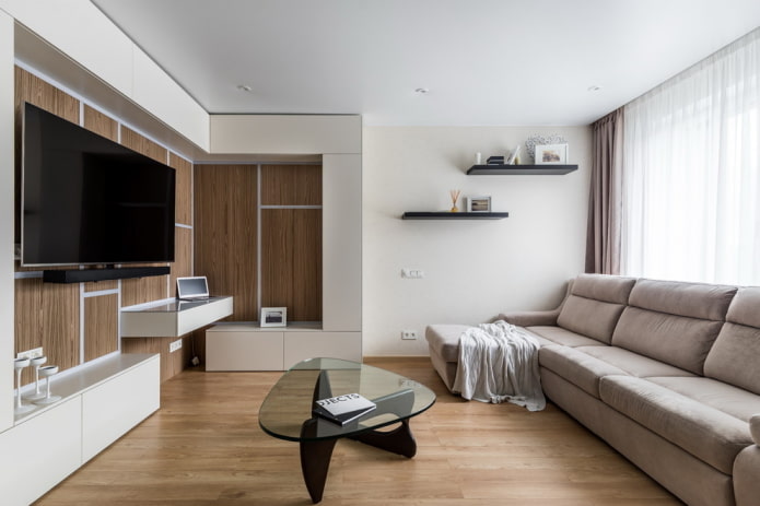 Disposición de estantes de pared en el interior
