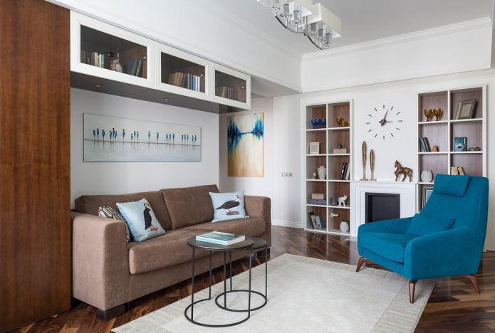 arrangement of wall shelfs in the interior