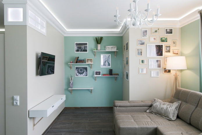 arrangement of wall shelfs in the interior