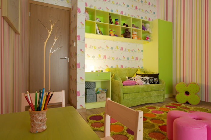 coloración de estanterías en el interior de la habitación infantil