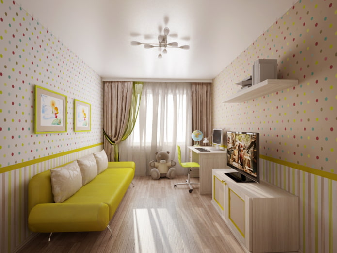 Techo tensado satinado en la habitación infantil