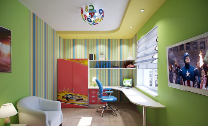 Estructura de techo de dos niveles en una habitación infantil