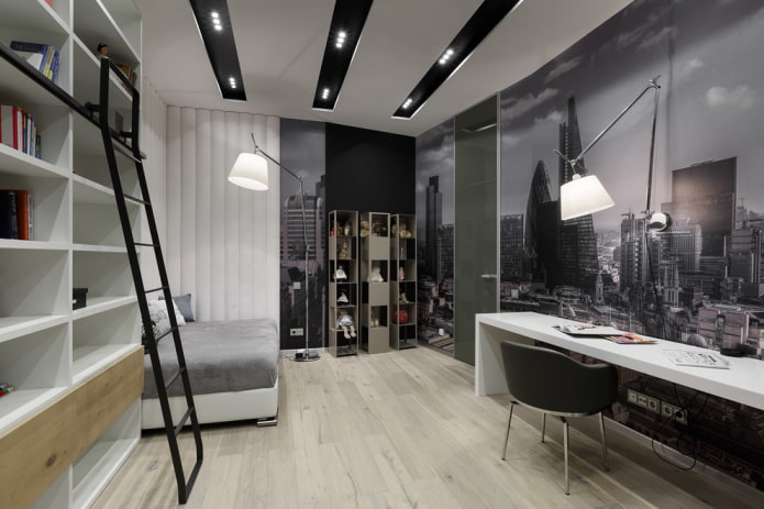 Estructura de techo en una habitación infantil de estilo moderno