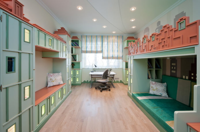 estructura de techo de un solo nivel en una habitación infantil