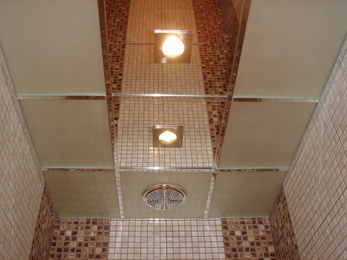 estructura de techo con espejo en el baño