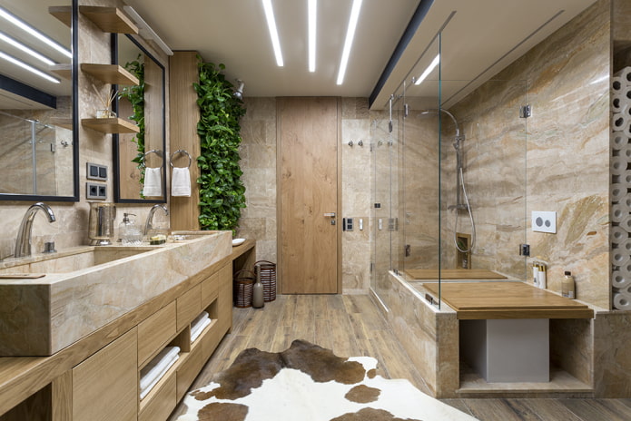Diseño de techo en un baño de estilo ecológico