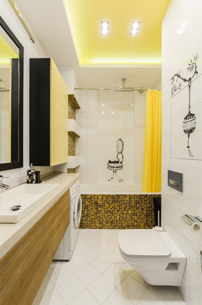Diseño de techo en un baño combinado con inodoro