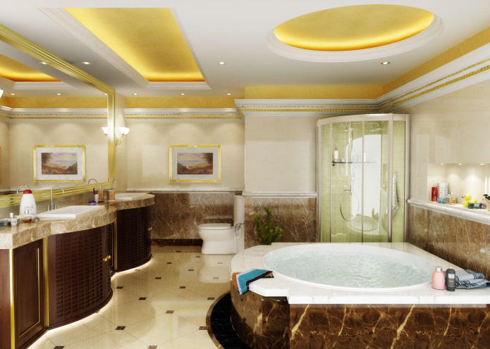 Techo dorado en el interior del baño