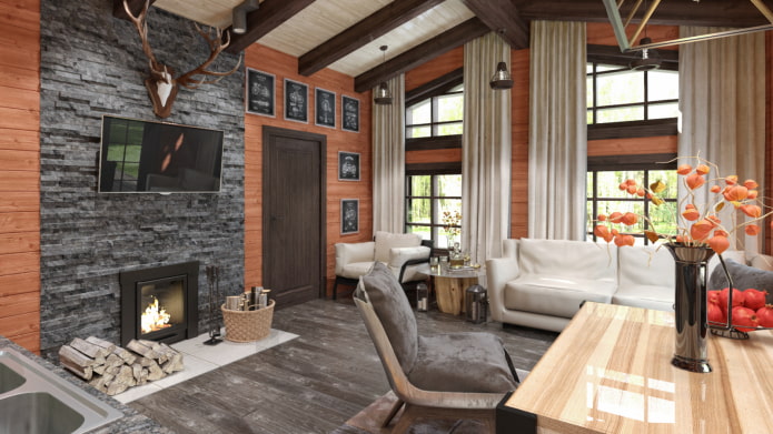 Decoración de chimenea de piedra negra