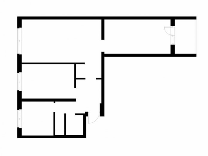 Distribución de un apartamento de tres habitaciones de 60 m² en un edificio típico de la serie II-49
