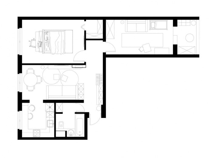 Reurbanización de un apartamento de tres habitaciones de 60 m² en un edificio típico de la serie II-49