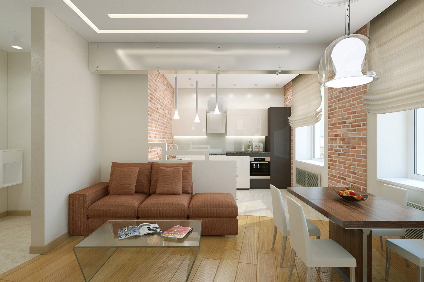 cocina-salón en un apartamento de dos habitaciones