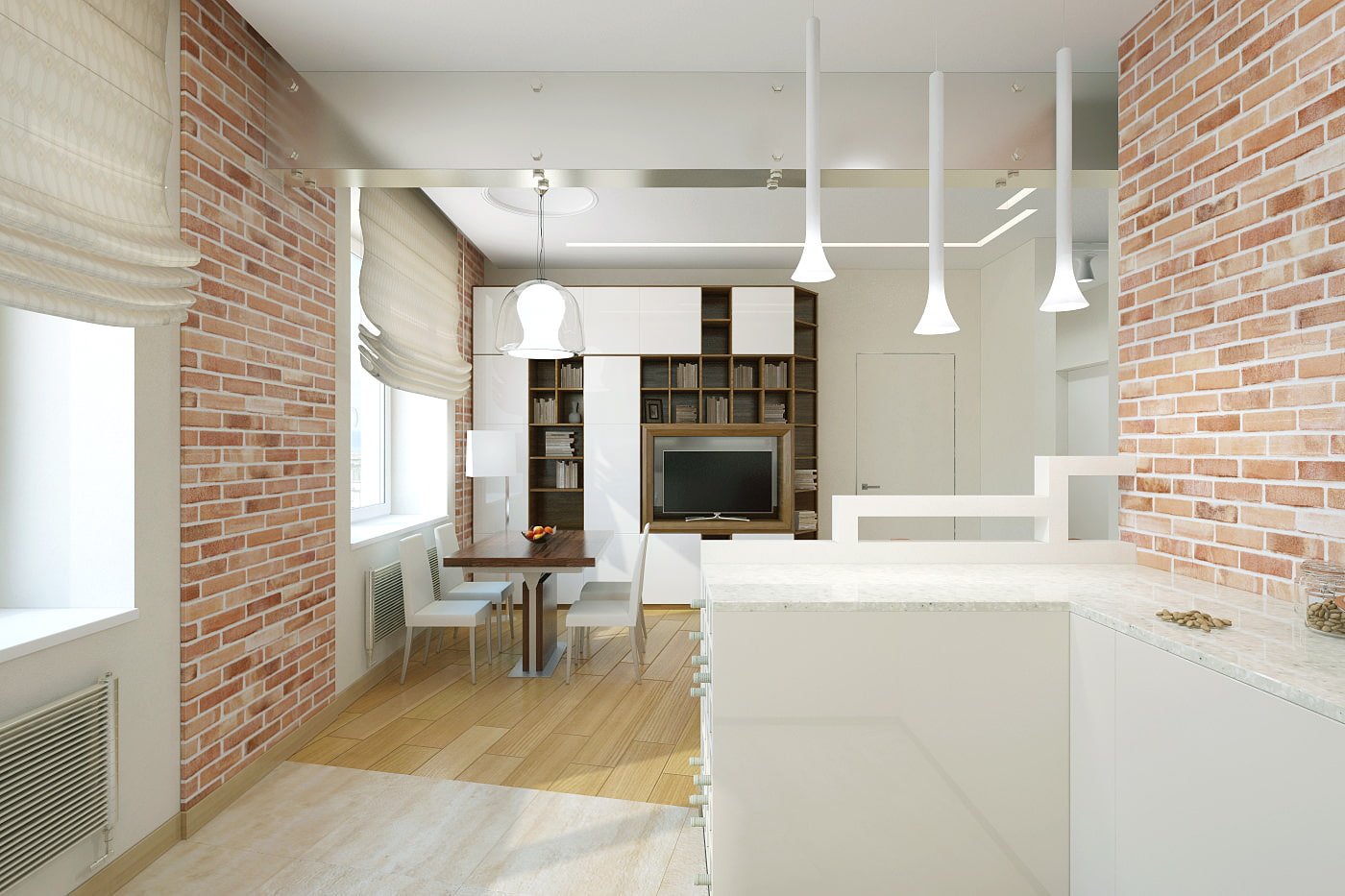 cocina-salón en un apartamento de dos habitaciones