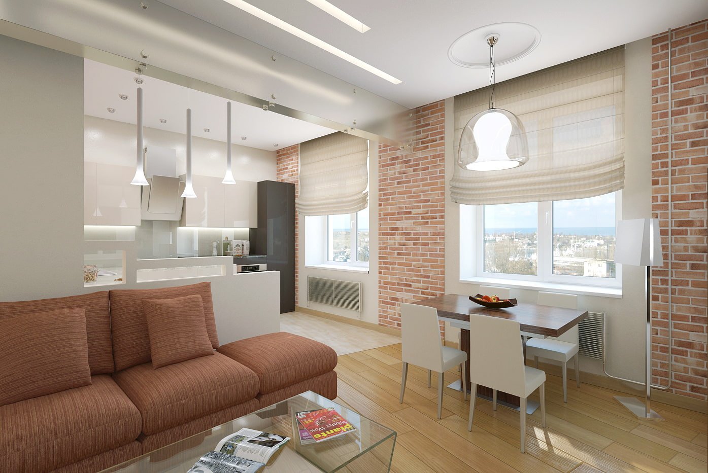 cocina-salón en un apartamento de dos habitaciones