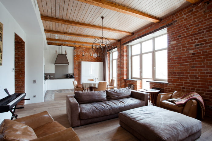 Puf en un interior de estilo loft