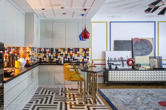 cocina-salón en estilo fusión