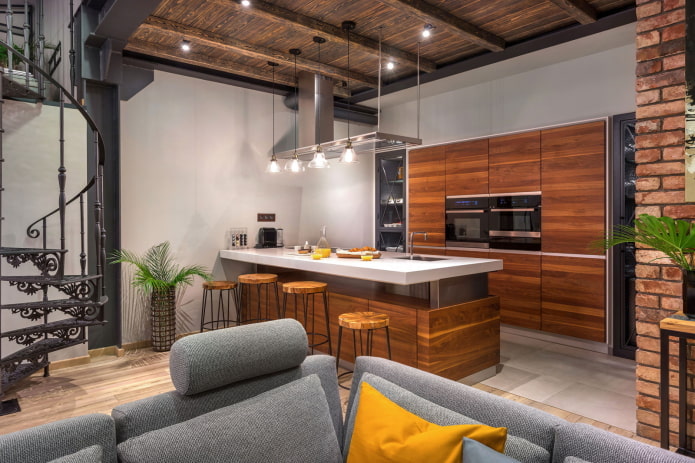 cocina-salón en estilo loft