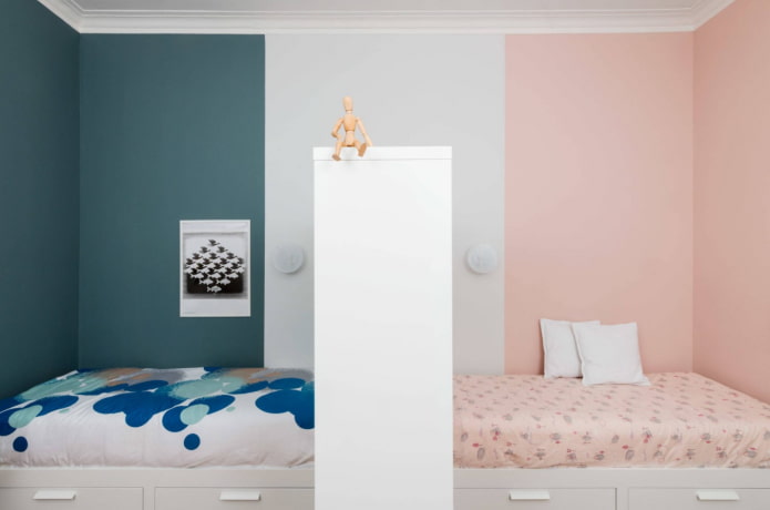 zonificación de una habitación infantil para un niño y una niña