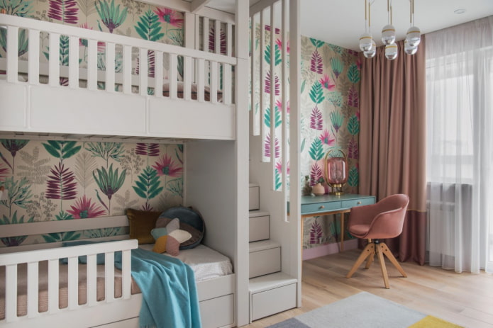 Disposición de los muebles en una habitación infantil para dos
