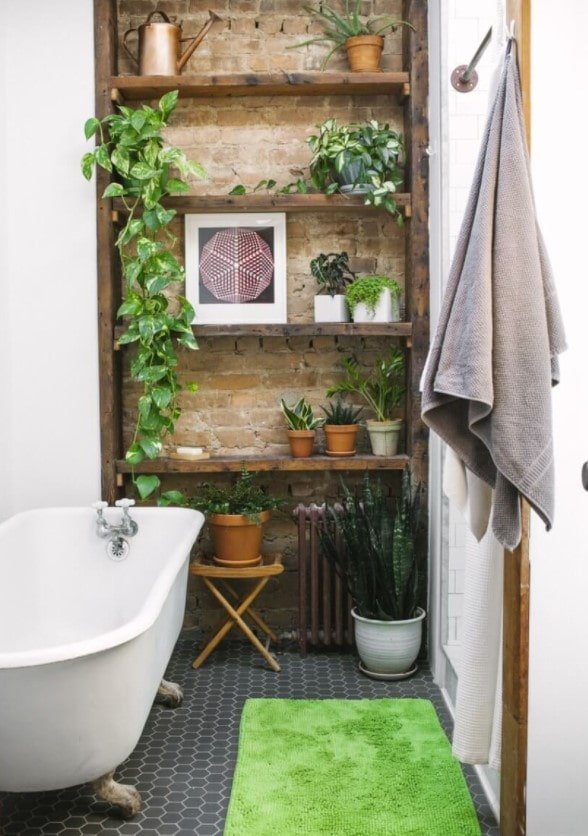 Flores en la estantería del baño