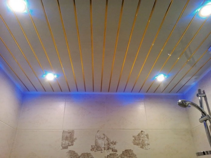 Estructura suspendida de lamas con retroiluminación