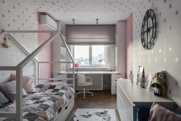 cortinas romanas clásicas en la habitación infantil