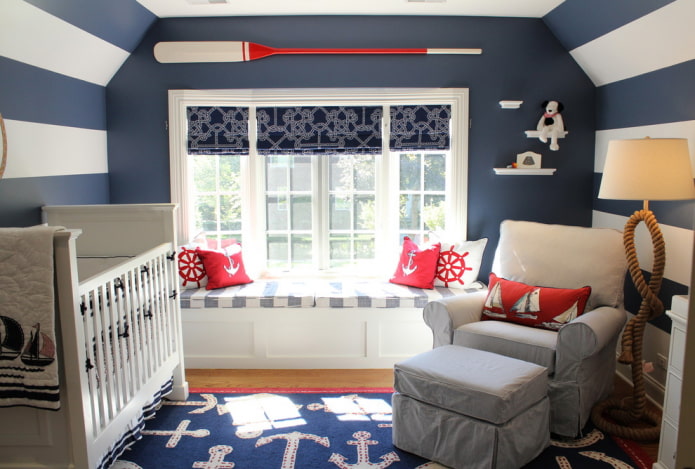 Cortinas romanas de estilo náutico para la habitación infantil