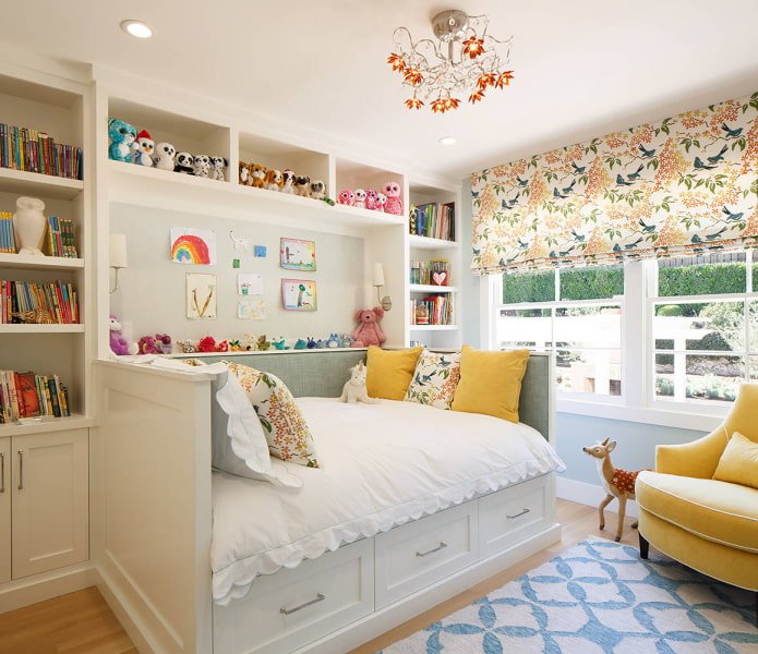 Cortinas romanas en la habitación de una niña