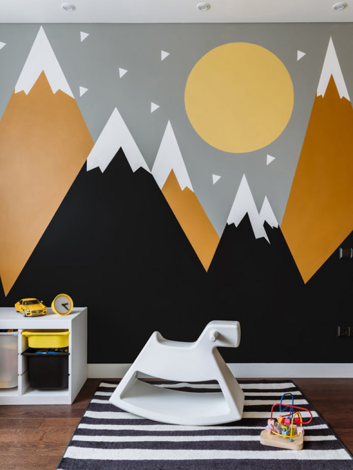 montañas en la pared de la habitación del niño