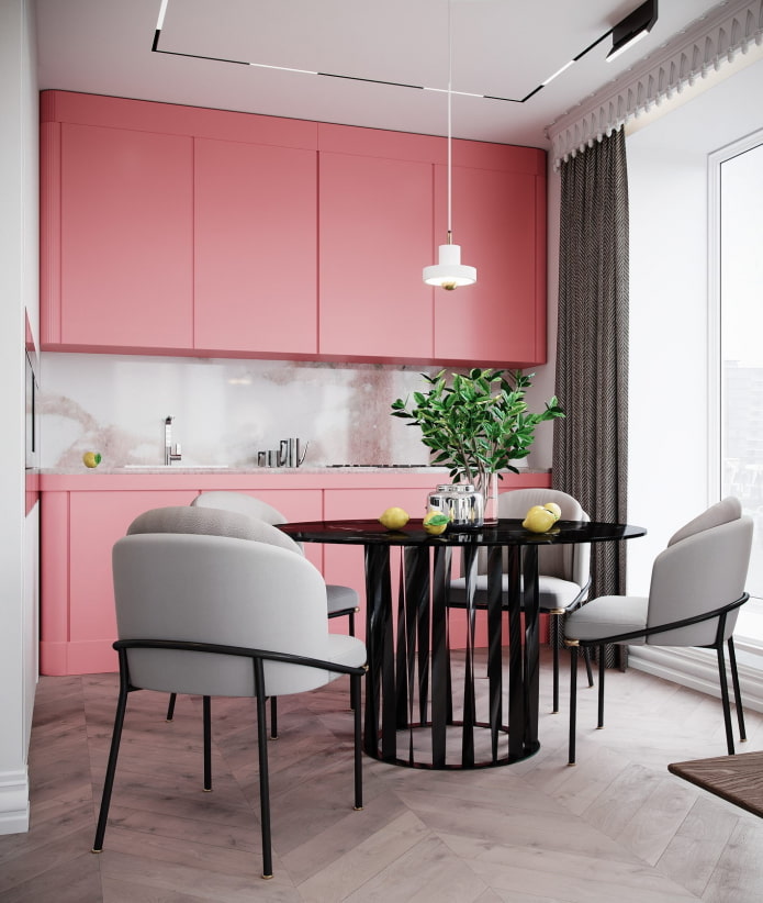 decoración de cocina en tonos rosas