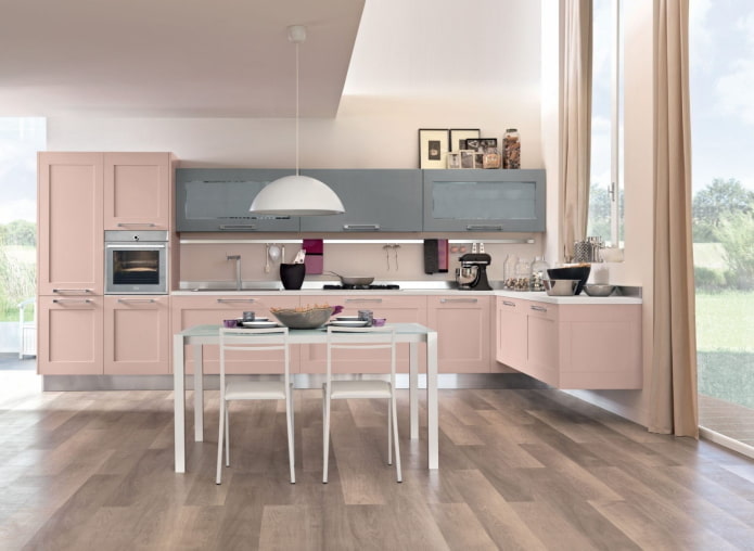 Decoración de cocina en tonos rosas
