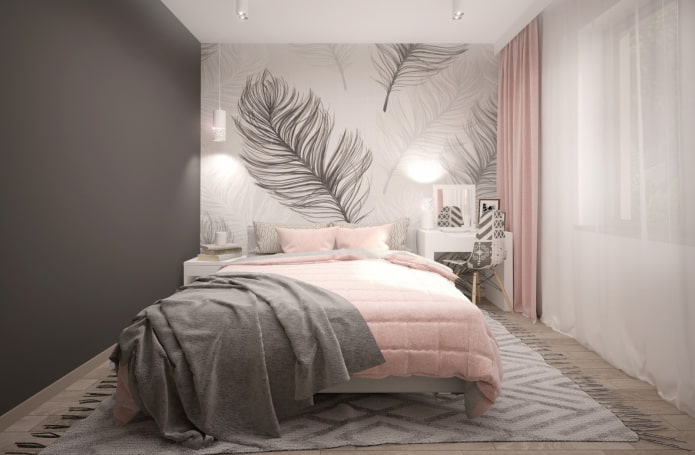 interior de un dormitorio gris-rosa