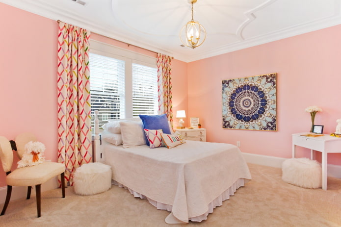 decoración de interiores de dormitorios en tonos rosas