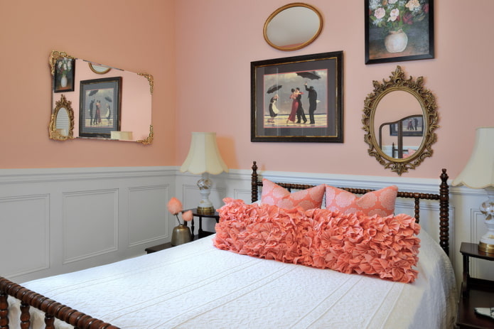 Decoración de interiores de dormitorios en tonos rosados