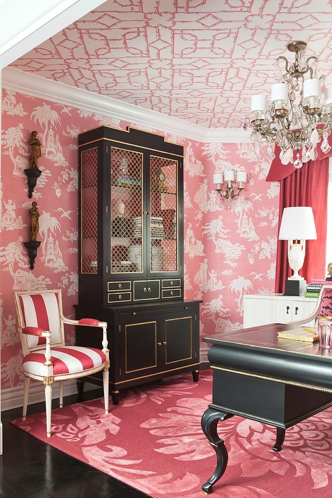 papel pintado blanco y rosa