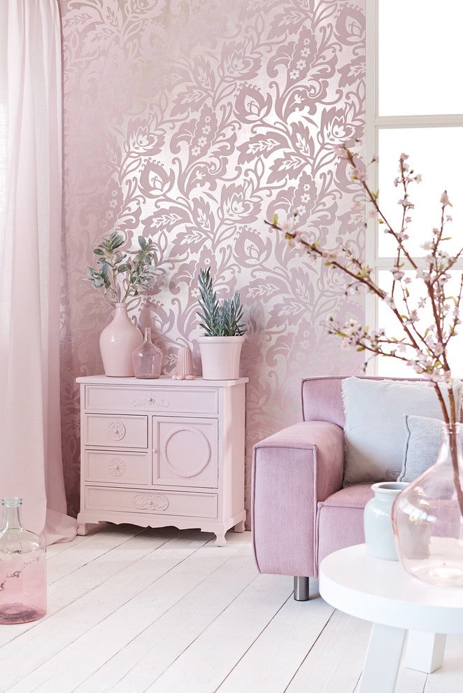 papel pintado rosa plateado