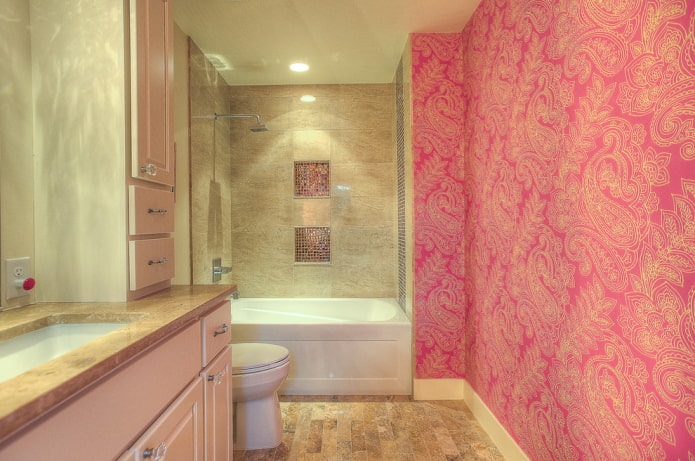 papel pintado rosa con dorado