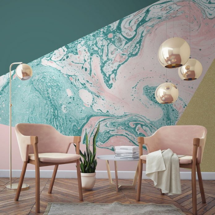 papel pintado rosa y turquesa